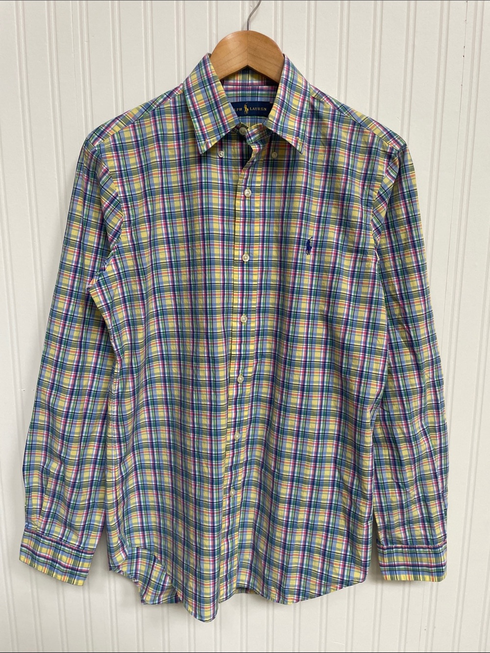 Ralph Lauren Men's Yellow Blue Green Plaid Button-Down Shirt